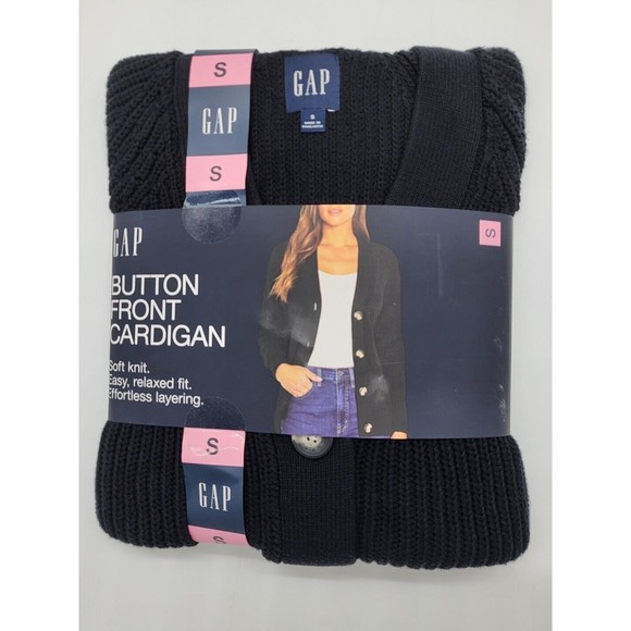 Gap Women's Soft Knit Button Front Relaxed Fit Cardigan Black Small MSRP $69.95 - Picture 1 of 4